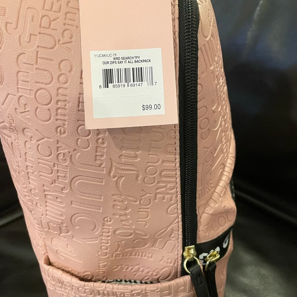 RARE PINK JUICY Couture Embossed Signature “Our Zips Say It All” Backpack 💗